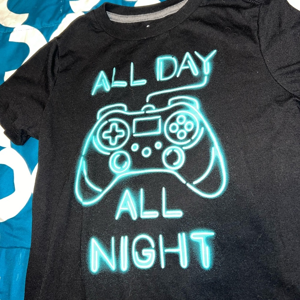 Black Gaming T-Shirt with Neon Blue Design